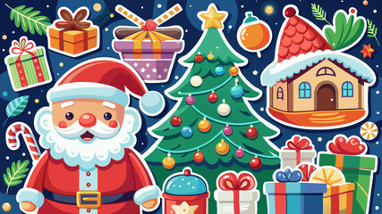 Christmas Santa, gingerbread, snowman, reindeer, penguin and polar bear, cute character.