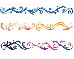 Colorful decorative swirl elements, white background transparent background