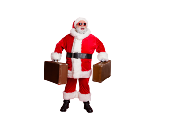 Full length body size view of his he cheerful cheery stylish funky fat overweight plump gray-haired bearded man tourist changing location isolated over bright vivid shine red background