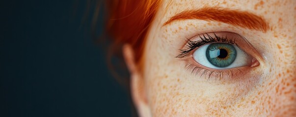 Close-up of a human eye showcasing vibrant color and freckles, emphasizing natural beauty and emotion against a dark background.