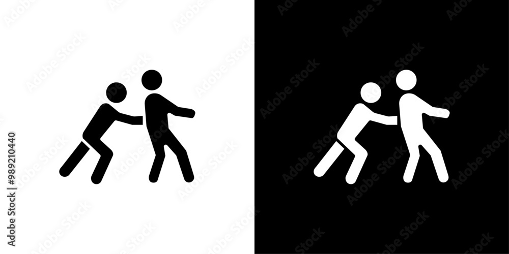 Poster man pushing another person icon isolated flat vector in outline