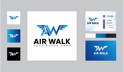 Air Walk Logo and business card, AW logo and business card for traveling company
