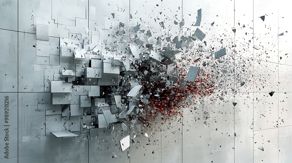 Poster groundbreaking abstract art composition explores abstract concepts featuring fragmented shape shatte