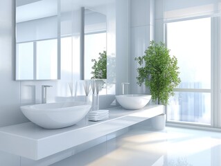 spotless bathroom with freshly cleaned mirrors and surfaces, highlighting cleanliness and hygiene at home