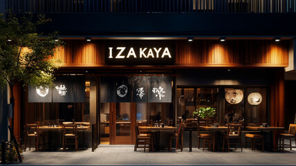 sign of "IZAKAYA" on restaurant entrance , japanese izakaya style