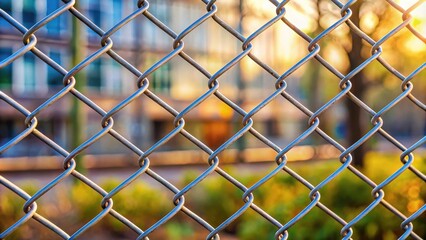 Fototapeta premium Metal chain link fence with a grid pattern, perfect for industrial backgrounds and security concepts