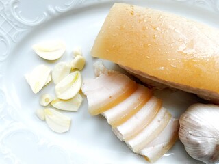 Bacon, pork meat. National food with garlinc.
