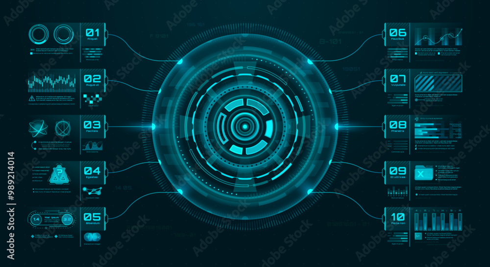 Aufkleber HUD infographics, vector graphic elements of UI user interface screen. Future digital technologies and space game hologram dashboard with infographic charts. Virtual heads up display infographics