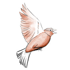 Chirping autumn bird on a branch watercolor art