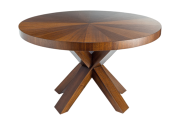 Modern round wooden dining table with unique base design