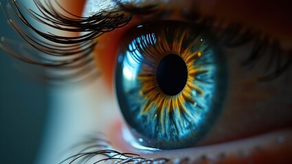 Close-up Macro Photography of a Human Eye with Blue Iris and Long Eyelashes