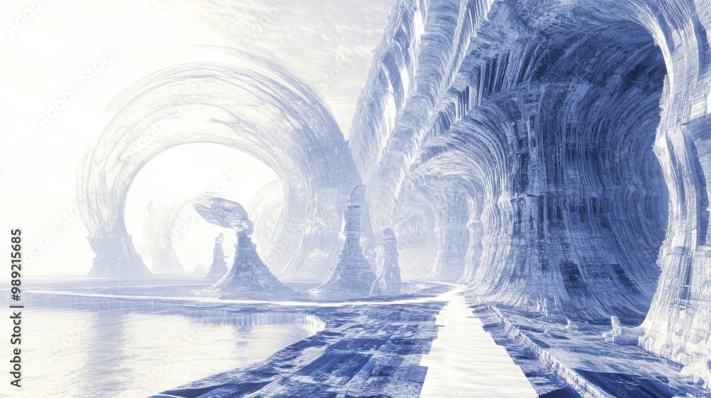 Poster abstract blue fractal architecture design