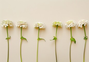 Minimalist White Zinnia Flowers Flat Lay