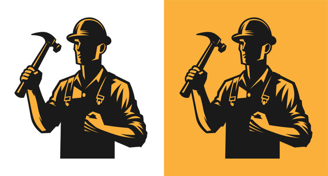 Modern construction worker silhouette, perfect for engineering, site branding, construction logos, designs, and labor concepts.