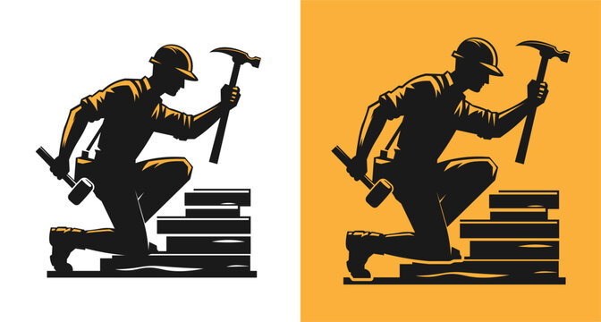 Modern construction worker silhouette, perfect for engineering, site branding, construction logos, designs, and labor concepts.