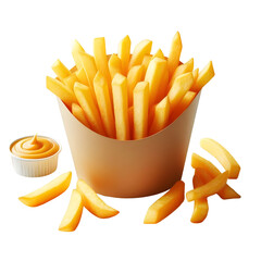 French Fries in white basket on transparent background.png