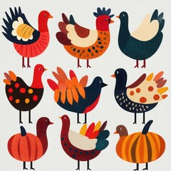 Fototapeta premium Whimsical Colorful Birds for Thanksgiving Celebration