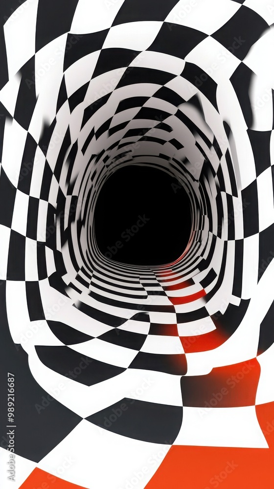 Poster checkered tunnel with a dynamic perspective