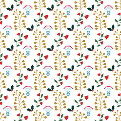 Winter Blooms and Festive Seamless Vector Pattern Design