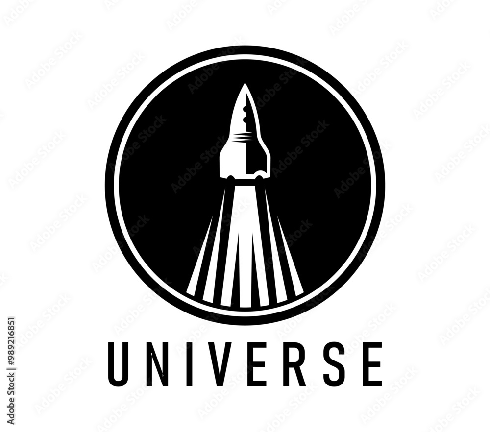 Poster Spaceship rocket icon for space travel and galaxy universe exploration, vector emblem. Spaceship start up launch icon for galaxy technology or space innovation company and tech business brand sign