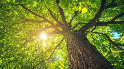 Fototapeta premium tree with vibrant green leaves, swaying gently in the breeze on a sunny summer day