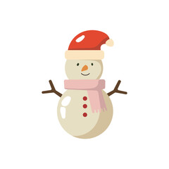 snowman with a red Santa hat and pink scarf, simple and festive design. vector illustration