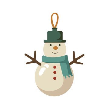 Snowman with a scarf, gloves and hat. Christmas tree toys. Snowman isolate stickers. Vecor background