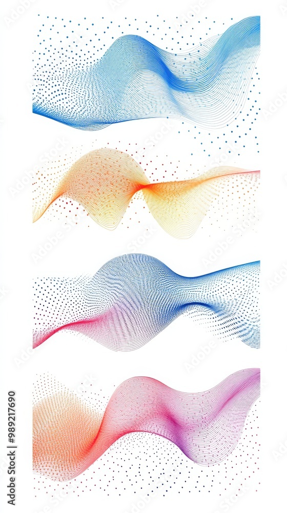 Poster colorful wave patterns, white isolate background