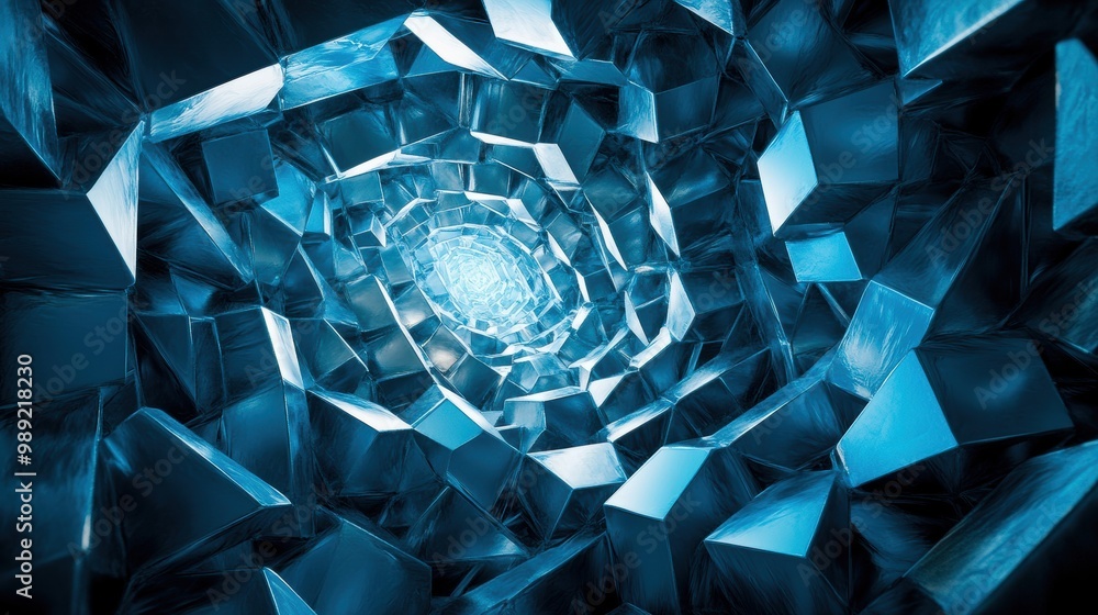 Poster abstract 3d polygons forming a complex geometric structure, symbolizing advanced mathematical design