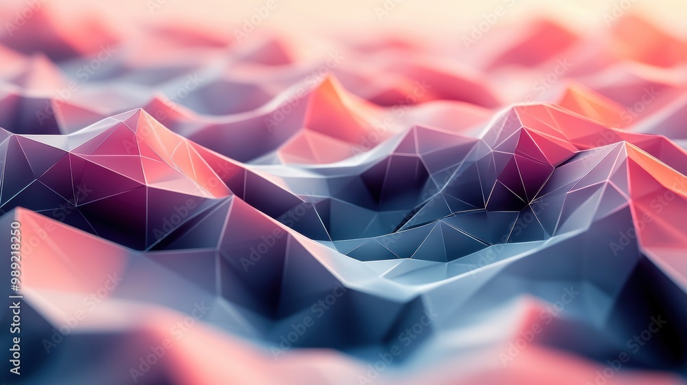 Poster abstract 3d low-poly polygons, creating a geometric wave pattern, representing modern digital art 3d