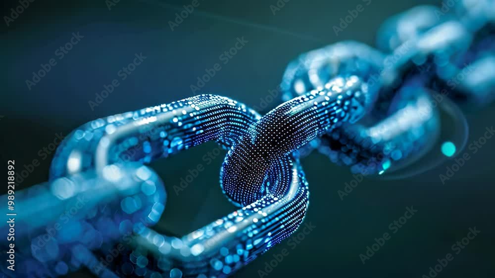 Poster a close-up view of a digital chain link, symbolizing peer-to-peer transactions, a symbolic represent