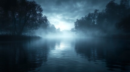 Fototapeta premium Eerie castle with glowing neon banners floating in windy night picture