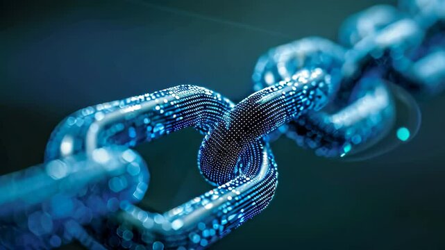 A close-up view of a digital chain link, symbolizing peer-to-peer transactions, A symbolic representation of peer-to-peer transactions in the blockchain