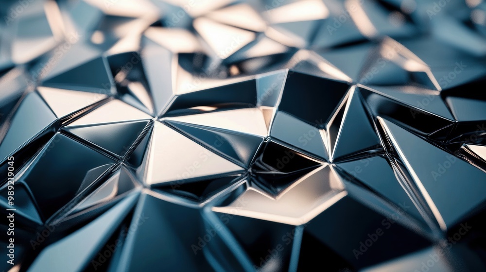 Poster abstract 3d polygons with metallic textures, symbolizing industrial design and modern geometry 3d po