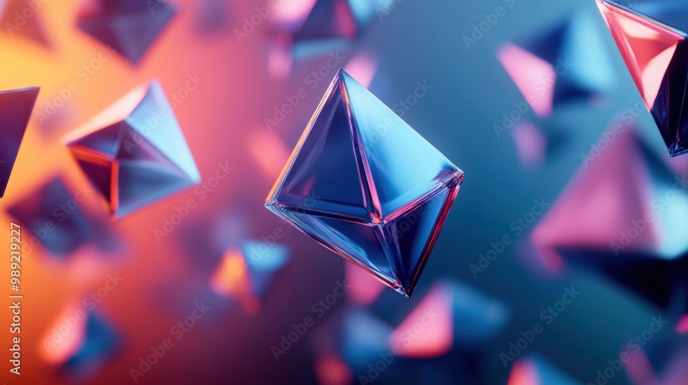 Aufkleber floating 3d polygonal shapes with sharp edges, symbolizing precision in modern technology and design