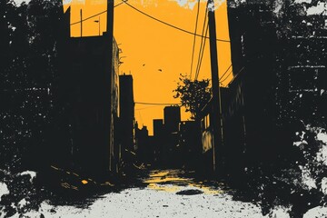 Obraz premium Urban alleyway with silhouettes of buildings
