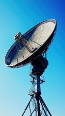 A large satellite dish pointing towards the sky, representing scientific research and space signals satellite dish, research