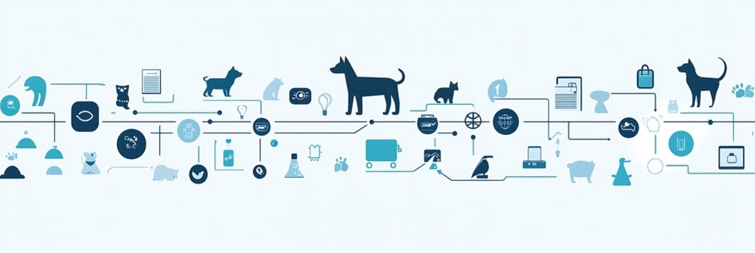 Modern card dedicated AIdriven pet lifestyle optimization featuring clean layout broad blank area on the upper left for a personalized note surrounded by subtle lifestyle management and pet care icons