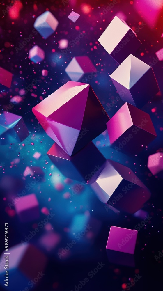 Aufkleber abstract 3d polygons floating in space with vibrant colors, representing futuristic design and geome