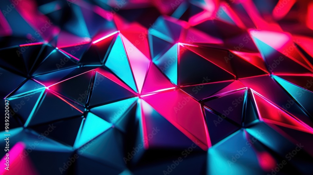 Poster abstract 3d polygon mesh with neon lighting, representing digital art and creative design 3d polygon