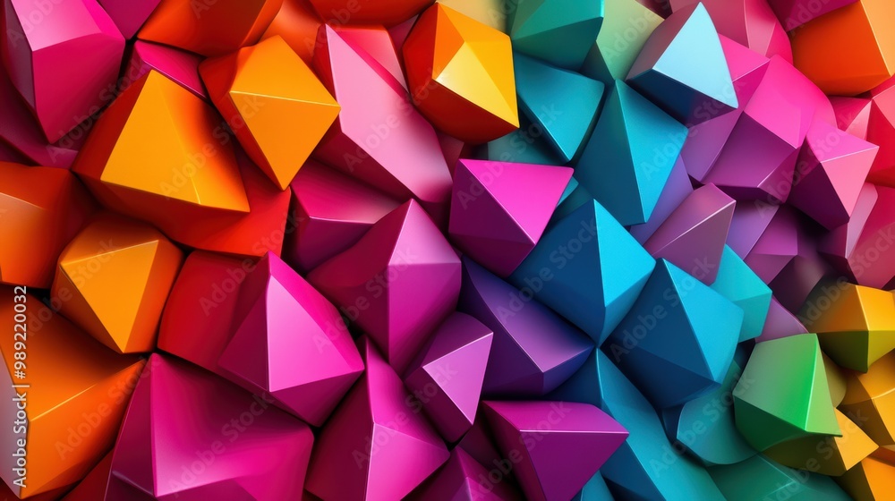 Poster colorful 3d polygonal shapes interlocking, representing creativity and abstract thinking in design 3