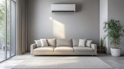 Energy efficient air conditioner with fresh natural in a modern living room