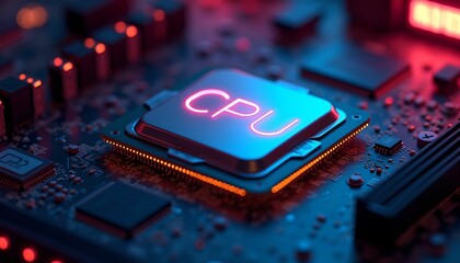 close up computer circuit board processor cpu stylised