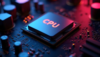 close up computer circuit board processor cpu stylised