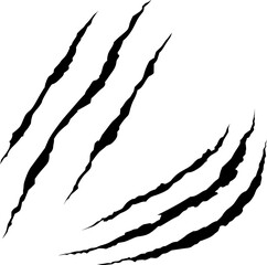Set of Animal claw scratches and marks. Black silhouette. Vector isolated on white background. Scratches from a cat, tiger, lion, dog, jaguar, bear, puma, leopard. Icon. Flat style.