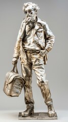 Silver Sculpture of a Man with a Bag