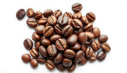 Obraz premium Hyper-Realistic Image of Fresh Coffee Beans: Glossy, Richly Detailed, and Centered on a Pristine White Background.