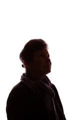 Dark silhouette of an elderly woman, pensioner, curly hair - isolate