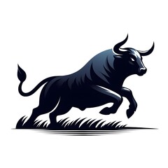 Obraz premium Black Bull Running in Grass Vector Illustration
