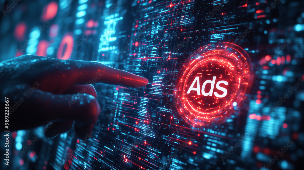 Aufkleber digital ads interface with glowing elements and finger touch